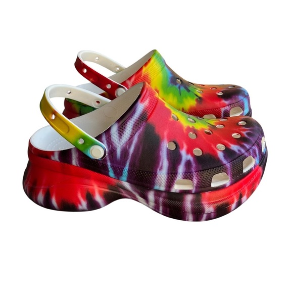 Crocs Classic Bae Tie Dye Rainbow Clogs Platform Sole Multicolor Women's Size 11 - Picture 1 of 12